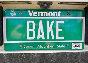 Ein Kfz-Kennzeichen aus Vermont zeigt das Wort „Bake“.