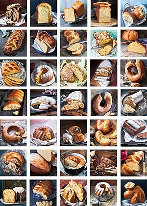 Die Collage zeigt Fotos der Backwaren deren Rezepte in dem Backbuch „Süße Brote“ zu finden sind.