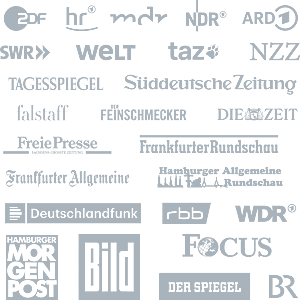 Collage von Logos verschiedener Presse- und TV-Medien.