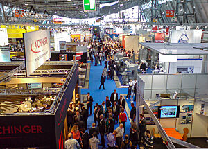 Blick in die Halle 5 der Bäckermesse Südback in Stuttgart.