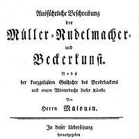 Titelseite aus dem Buch von Paul-Jacques Malouin über Müller, Nudelmacher und Becker aus dem Jahr 1769.