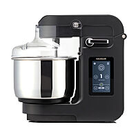 Knetmaschine Häussler Nova mit Edelstahlschüssel, Spritzschutz und Bedienelement.