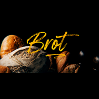 Gelber Schriftzug „Brot“, im Hintergrund verschiedene Brotsorten.