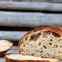 Das kräftig ausgebackene Brot mit glatter Kruste zeigt im Anschnitt die luftige, lockere Krume.