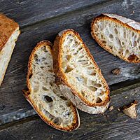 Im Anschnitt zeigt sich das San Francisco Sourdough Bread grobporig mit elastischer Krume.