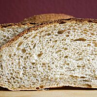 Das Sourdough-Brot hat eine luftige, lockere Krume und eine dünne, knusprige Kruste.