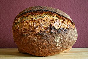 Das Mehrkornbrot hat eine kräftig ausgebackene und rustikal aufgerissene Kruste.