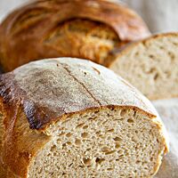 Das Brot nach Art eines Pain Campaillou im Anschnitt zeigt die lockere Krume.