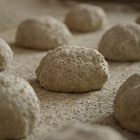 Surdegsfralla med rostad havre: die Brötchenteiglinge im Wellness-Bereich der Küche – Entspannung auf Bäckerleinen.