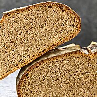 Die „no knead“-Variante des Weizenvollkornbrotes hat eine lockere, kleinporige Krume.